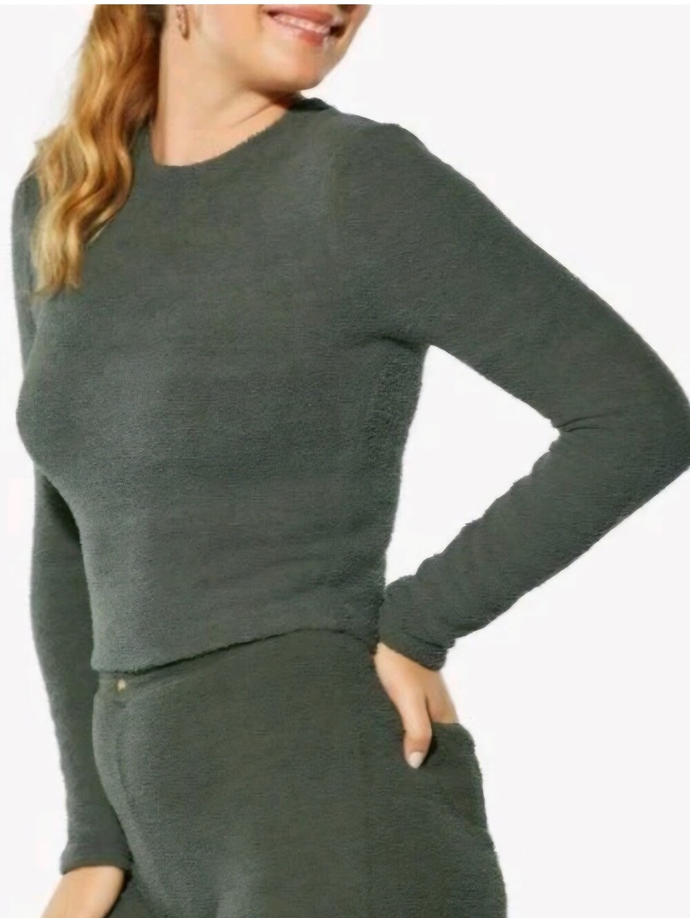 Yitty Pet Me Women's Green Long Sleeve Crewneck Top Fleece Loungerwear Size S/M.